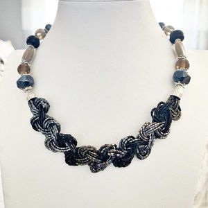 Chico's Grey Braided Beads Statement Necklace